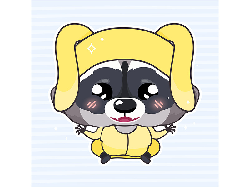 Cute raccoon kawaii cartoon vector character