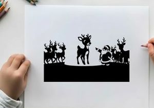 Santa claus and reindeer silhouette on a white background for christmas