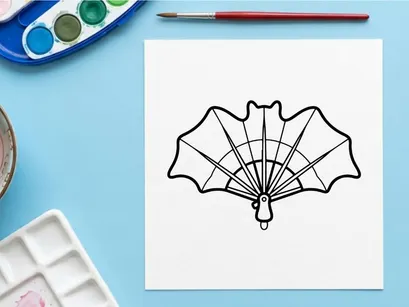 Halloween bat shaped folding fan icon. Minimalist vector illustration of a spooky accessory.