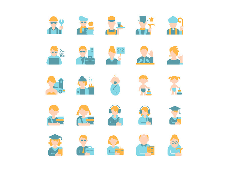 Different people avatars vector flat color icon set