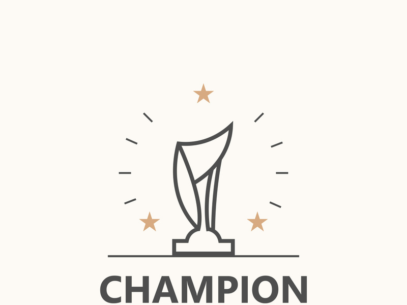 Modern trophy line art logo winner and championship cup design, minimalist simple element