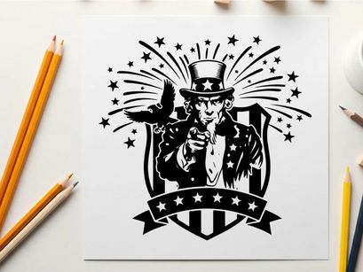 Uncle sam silhouette with eagle and american shield emblem