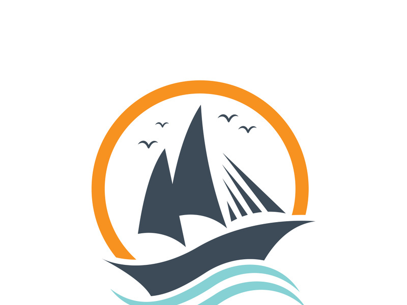 Sailboat boat on sea ocean wave with logo design simple ship