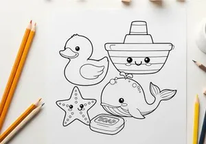 Cute sea animals soap boat vector illustration flat design