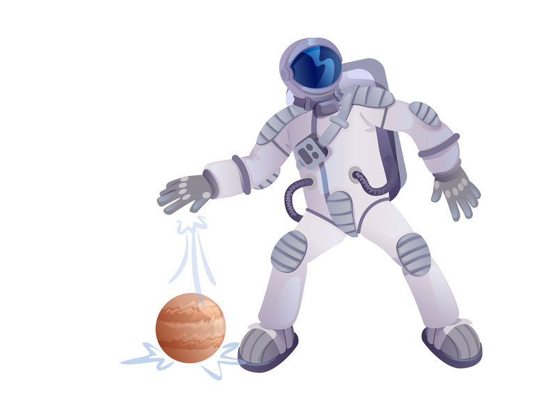 Cosmonaut and planet flat cartoon vector illustration