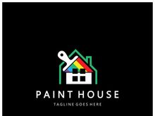 logo icon illustration house paint with a blend of brushes and rollers for house wall paint design, minimalist house, painting, interior, building, property business, wallpaper, vector concept