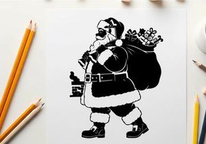 Santa claus silhouette with sack of toys on white