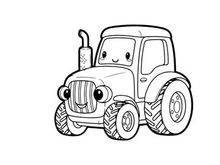 Cute blue tractor smiling vector illustration flat design