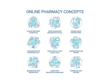 Online pharmacy concept icons set preview picture