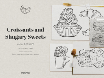 Croissants and Shugary Sweets Vector Illustrations preview picture