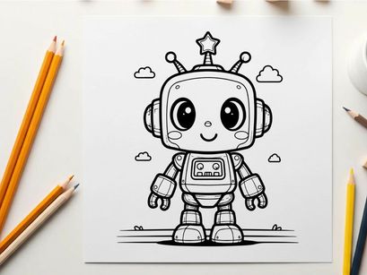Cute robot mascot smiling happy vector illustration flat design