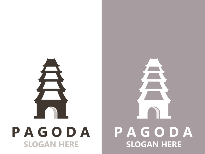 Pagoda culture logo vintage design illustration, temple heritage building vector