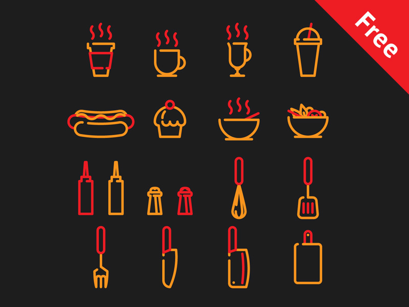 Cafe and street food icons