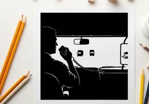 Silhouette of a man driving and talking on a phone