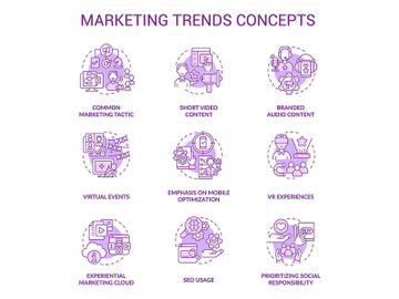 Marketing trends purple concept icons set preview picture