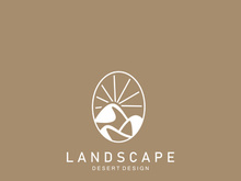 Landscape Desert line art outline minimalist logo vector illustration design