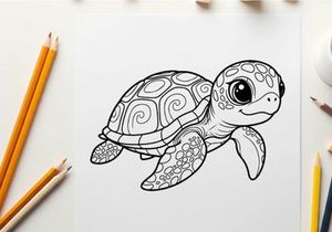 Cute cartoon turtle swimming vector illustration flat design