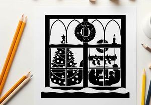 Christmas silhouette through stained glass window