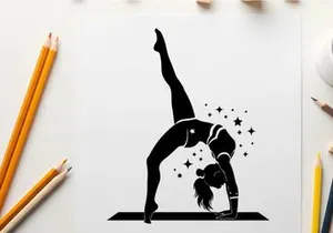 Silhouette of a girl doing yoga in a starry background