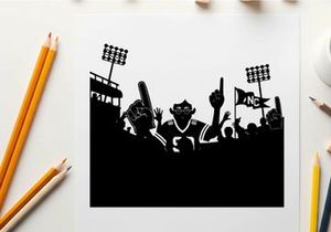 Silhouette of a football player and fans cheering enthusiastically together