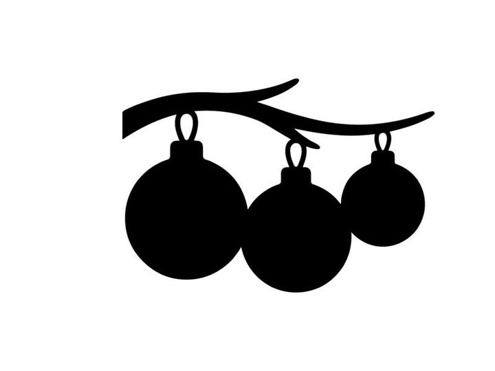 Christmas baubles silhouette hanging on a tree branch festive holiday decoration icon