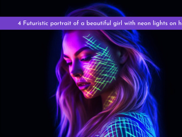 Futuristic portrait of a beautiful girl with neon lights on her face. preview picture