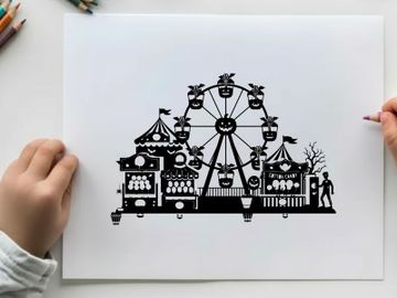 Silhouette of a classic carnival with a ferris wheel silhouette preview picture
