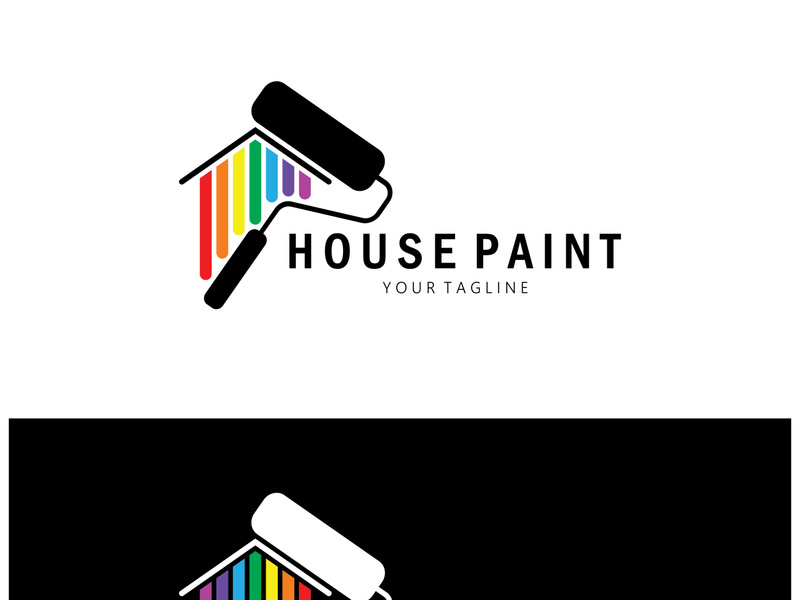 logo icon illustration house paint with a blend of brushes and rollers for house wall paint design, minimalist house, painting, interior, building, property business, wallpaper, vector concept