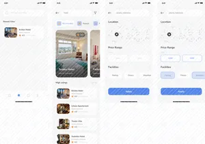 Pantalla de búsqueda de aplicación de reservas de hotel