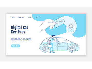 Digital car key landing page flat silhouette vector template preview picture