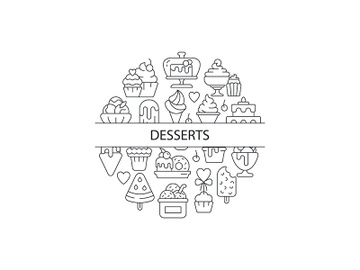 Assorted desserts abstract linear concept layout with headline preview picture