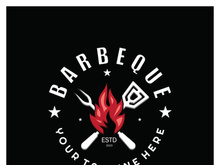 Smoke and BBQ Barbecue Vintage hot grill, with crossed flames and spatula. Logo for restaurant, badge, cafe and bar.vector