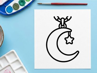 Creciente lunar dibujado a mano con astas y estrella. Símbolo celestial de cielo nocturno espeluznante para decoraciones estacionales y manualidades.