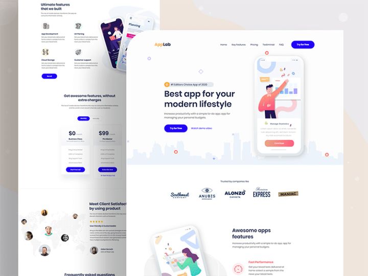 Landing page template for app showcasing