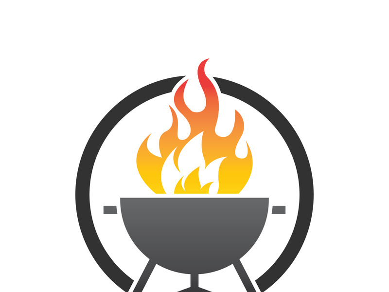 BBQ grill simple and symbol icon with smoke or steam logo vector illustration