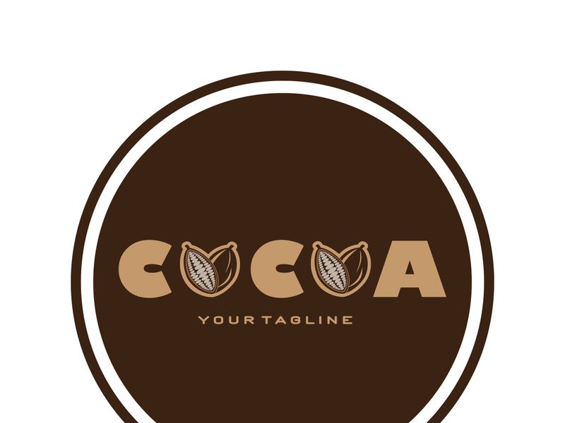 cocoa logo,cocoa bean,cocoa tree,cocoa branches and leaves,chocolate mix on white background,vintage,modern,simple,minimalist icon illustration template design vector