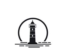 Lighthouse icon logo and vector illustration beacon tower design vintage symbol