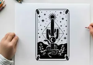 Silhouette of mystical cactus under starry night sky silhouette