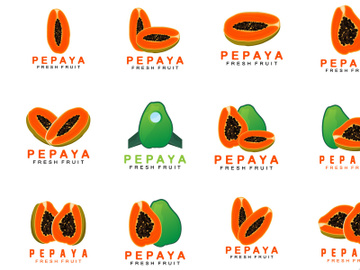 Textured Orange Fruit Design Papaya Logo, Papaya Tree Brand Product Label Vector, Fruit Market preview picture