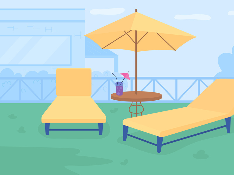 Relaxing retreat in courtyard flat color vector illustration