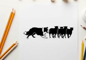 Dog herding silhouette of sheep with a dog