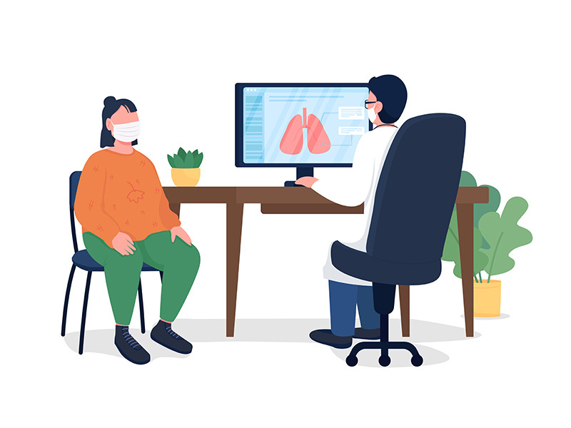 Respiratory doctor consultation flat color vector faceless characters