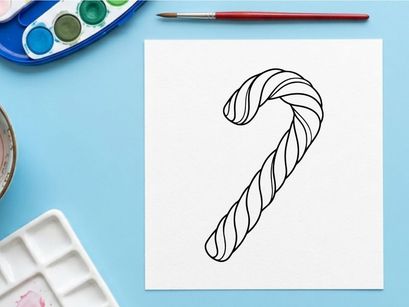 Candy cane line art drawing for Christmas coloring page or holiday festive design element.