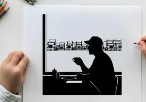 Silhouette of a man sitting by a window with a cup in hand