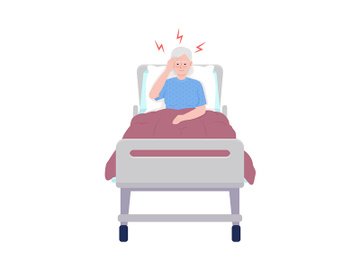 Old woman suffering from headache in hospital semi flat color vector character preview picture