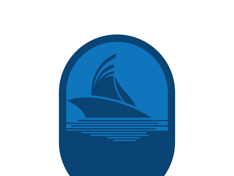 Sailboat boat on sea ocean wave with logo design simple ship