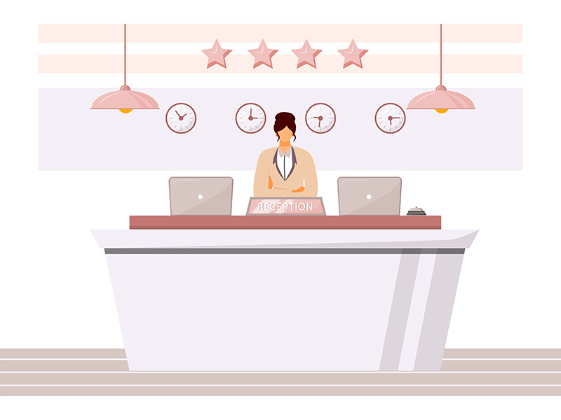 Female receptionist flat color vector illustration
