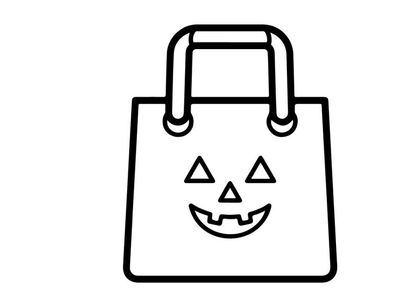 Sacola de compras de Halloween com rosto sorridente de abóbora. Bolsa tote minimalista fofa com design de abóbora assustadora para outono festivo...