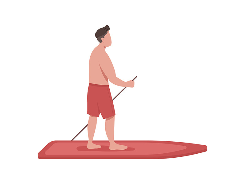 Man swimming to paddleboard semi flat color vector character