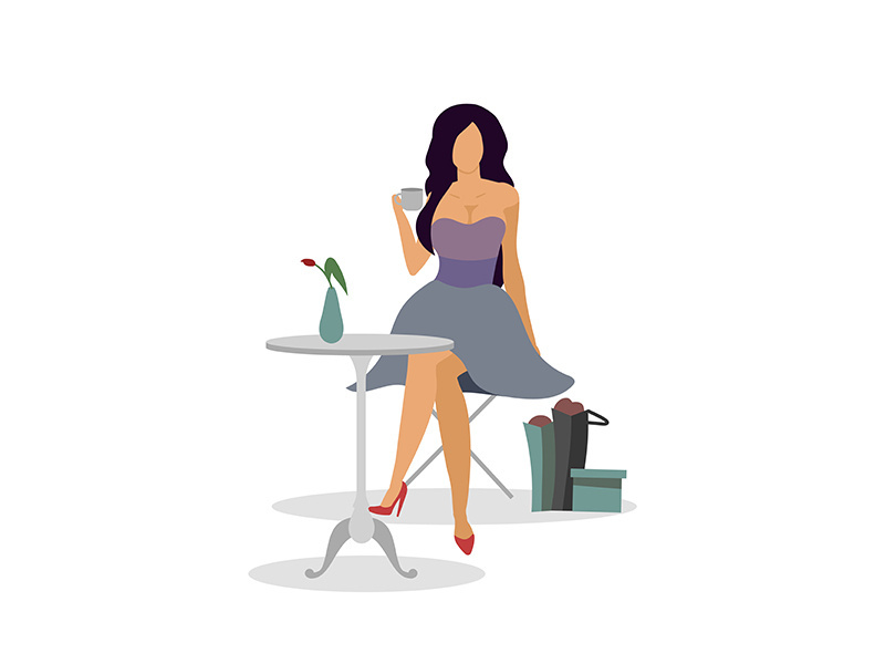 Relax in cafe after shopping flat color vector faceless character